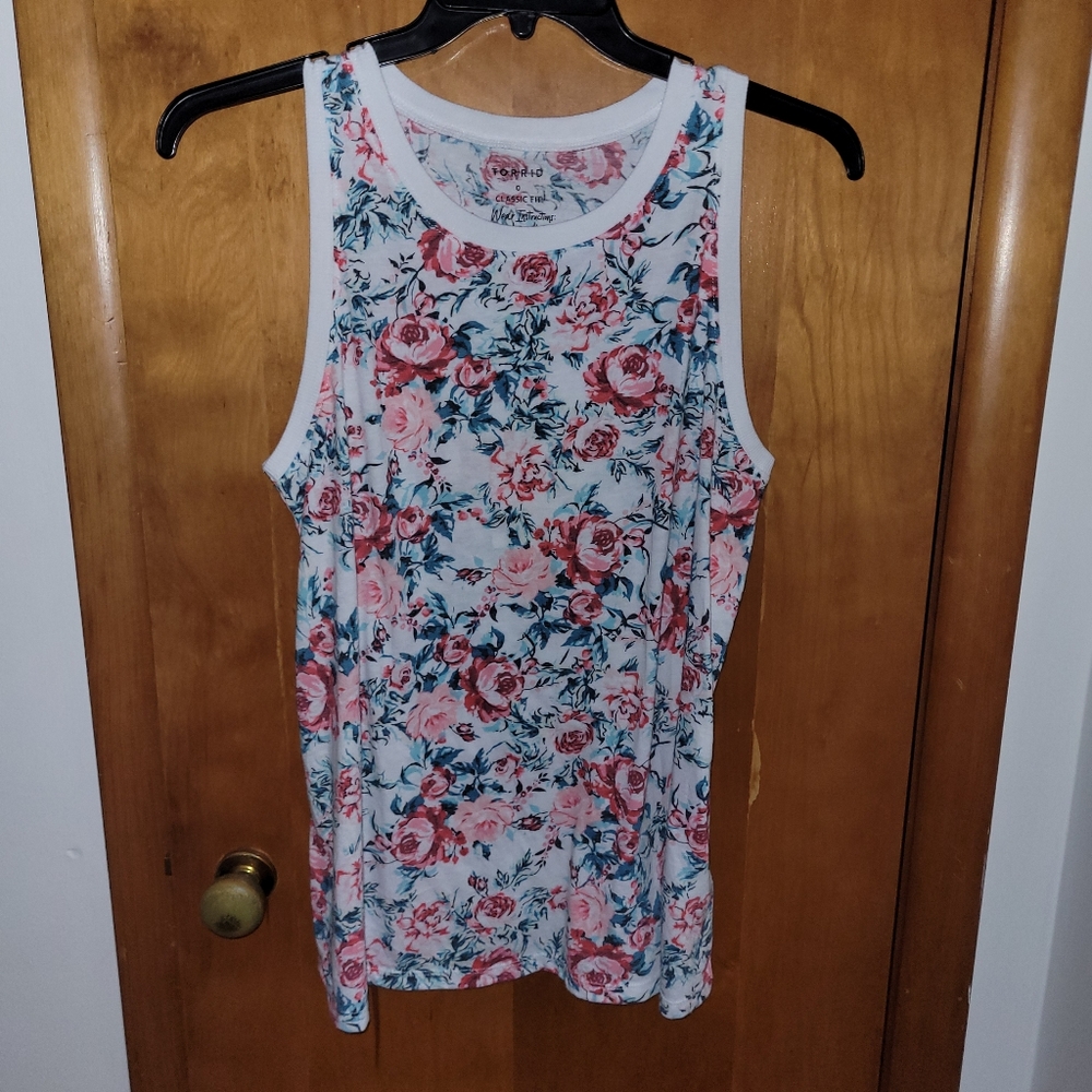 Torrid White and Pink Floral Classic Fit Tank Top